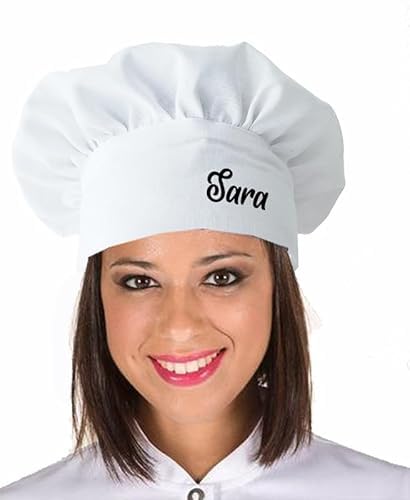 Original Gorro cocinero Chef ajustable para hombre o mujer. Regalo cumpleaños. Regalo totalmente personalizable. Nos dices el nombre que quieres que se ponga. Diseño Español (BLANCO CON NOMBRE)