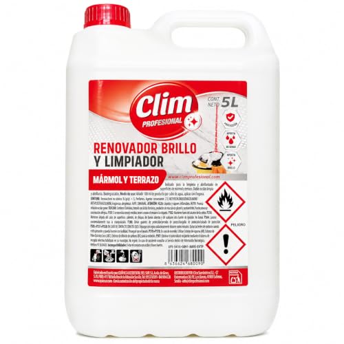 Clim Profesional Fregasuelos Renovador de Brillo para Suelos de Mármol y Terrazo. Envase 5L | Protege la Superficie con Cera para evitar Desgaste y Opacidad