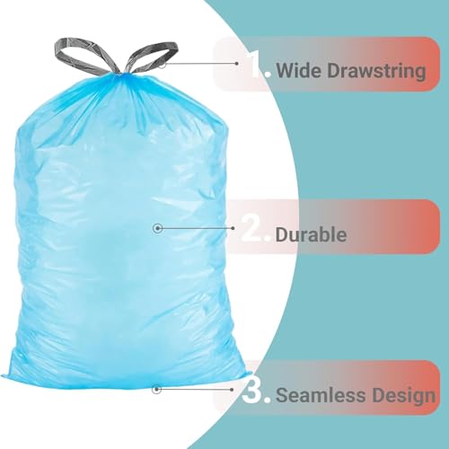 Image of Dual Trash Can Bags for Dual Compartment Trash Can (2 x 8 Gallon /2 x 30 L) Pefect Fit Drawstring Kitchen Garbage Bags for Dual Trash Can White 50 Blue 50 (100 Count TOTAL)