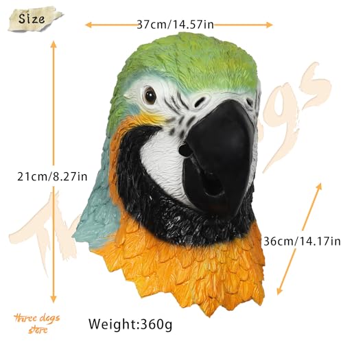 Parrot Mask Realistic Bird Head Mask with Neck Funny Latex Animal Mask for Halloween Cosplay Costume Prop Long Style
