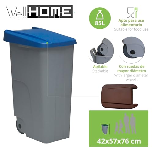WELL HOME MOBILIARIO & DECORACIÓN Zamknięty pojemnik 85 l niebieski H.76cm + rolka 10 worków na śmieci 100 l