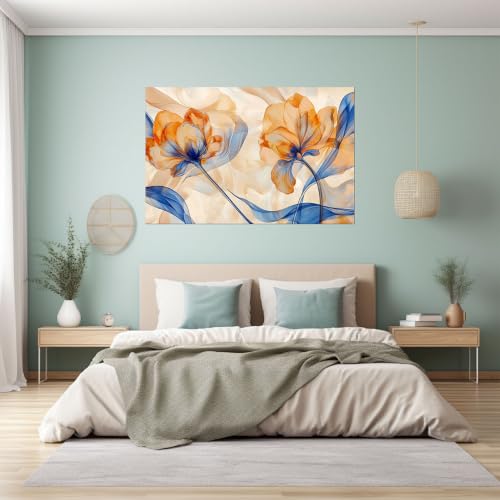 Impression sur toile fleur bleue d'exception tableau luxe encadré - 4