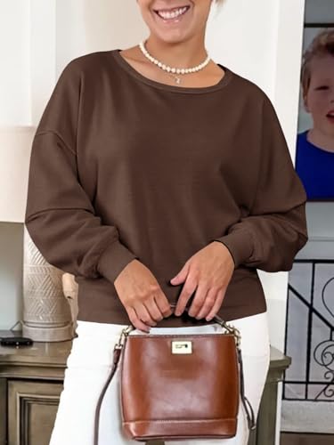 Tankaneo Womens Oversized Ribbed Sweatshirts Balloon Sleeve Crew Neck Tops Casual Loose Fit Boxy Tee Shirts3