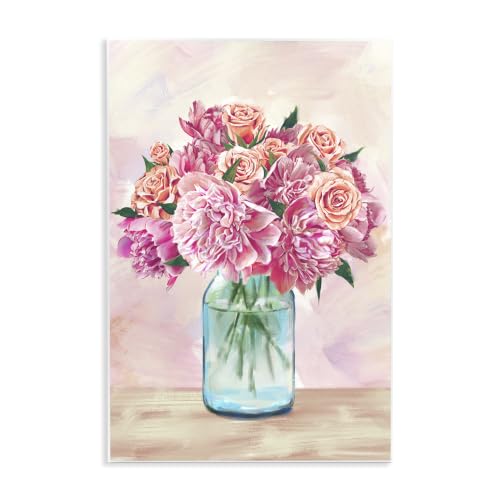 Pink Roses Carnations Bouquet, 10 x 15 Inch Mounted Print on Wall Plaque