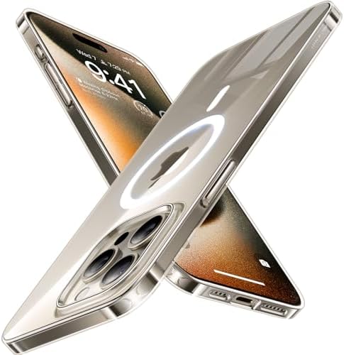 TORRAS Ultra Dünn für iPhone 15 Pro Hülle für MagSafe, Transparent | [Nr. 1 Magnetkraft & Absolut Nicht Gelb] Extrem Stoßfest Kratzfest iPhone 15 Pro Case Samtiger Griff Slim Handy