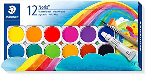 STAEDTLER 888 NC12 Noris Watercolour Paints - 12 Assorted Colours (Pack of 1 with Paint Brush & Opaque Paint)