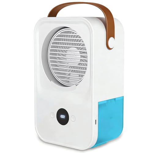 冷風機 冷風扇 強力 卓上クーラー 【2026新登場・節電対策】冷風扇風機 10W省エネ 細かいミスト 氷入れ可 噴霧 扇風機 送風加湿冷却 ミニクーラー ミニエアコン コンパクト 4段階風量 650ML水タンク 4000mAhバッテリ 軽量 静音 オフィス 寝室 キャンプ用熱中症と暑さ対策
