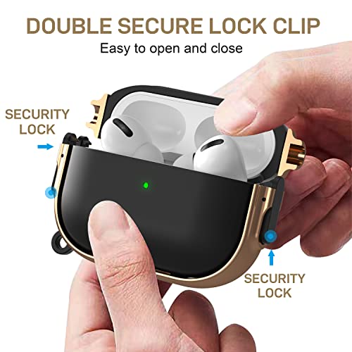 Image of Maxjoy for AirPods Pro 2nd /1st Generation Case with Lock, Cute AirPods Pro 2 Case Lock Protective Hard AirPod Pro Cover for Women Men with Keychain for Airpod Pro (2023 /2022 /2019), Black /Rose Gold