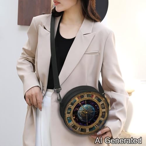 Image of Women Novelty Round Clock Shape Zippered Clock Purses for Women Tote Handbag Shoulder Bag, Gift for Mom Girlfriend