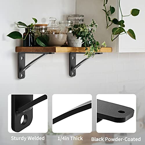 SPACEEUP 2PCS Heavy Duty Shelf Brackets 4 x 5 x 1.5 Steel Shelf Brackets 450 LBS Load Capacity Metal Brackets DIY Steel Triangle Bracket Matte Black…