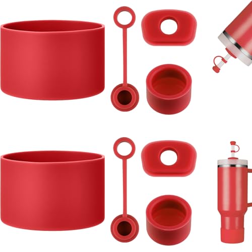 HYZ 8pcs Stanley Cup Accessories, Spill Proof Stopper & Boot Set, Chili Red