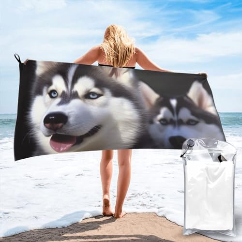 FCTVASDM Toalla de playa de microfibra de 31.5 x 63 pulgadas, toalla de secado rápido, manta de playa sin arena, toallas de camping de gran tamaño, toallas de baño para perros Husky, toallas de viaje