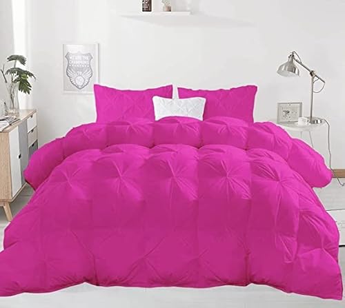 Priya Bedding Soft 500 GSM Hot Pink 5 Pieces Pinch Pleated Oversized Queen Size Comforter Set (Comforter + 4 Pillow Cases) 1000 Series Egyptian Cotton Duvet Insert, Oversized Queen (98 x 98) Inches