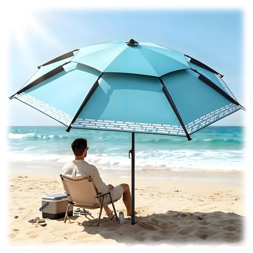 Parasol de plage orientable 360° et léger de 2m pour abri de pêche et sable