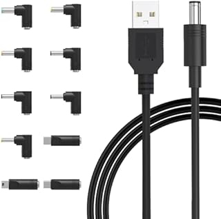 5V USB to DC Power Cable Charger 5.5 x 2.1mm Barrel Jack with 10 Connectors(5.5 * 2.5, 4.8 * 1.7, 4.0 * 1.7, 4.0 * 1.35, 3.5 * 1.35, 3.0 * 1.1, 2.5 * 0.7, Micro USB, Type-C, Mini USB)