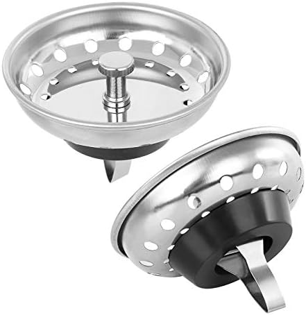 AFANTY 2PCS Kitchen Sink Strainer Stopper 2 in 1, Spring Clip Plunger, Replacement for Standard Drains(3-1/2 Inch), Chrome Plated Stainless Steel Body with Rubber Stopper