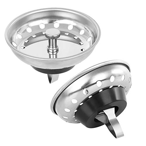 AFANTY 2PCS Kitchen Sink Strainer Stopper 2 in 1, Spring Clip Plunger, Replacement for Standard Drains(3-1/2 Inch), Chrome Plated Stainless Steel Body with Rubber Stopper by AFANTY - Used condition - US$9.09