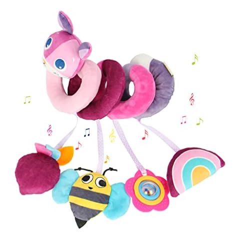 AIPINQI Spiral Activity Toy, Baby Spiral Bed Stroller Toy Comfortable Pram Crib Plush Toy for Boys Girls colorful Spiral Hanging Toys for Car Seat, Rabbit Cover