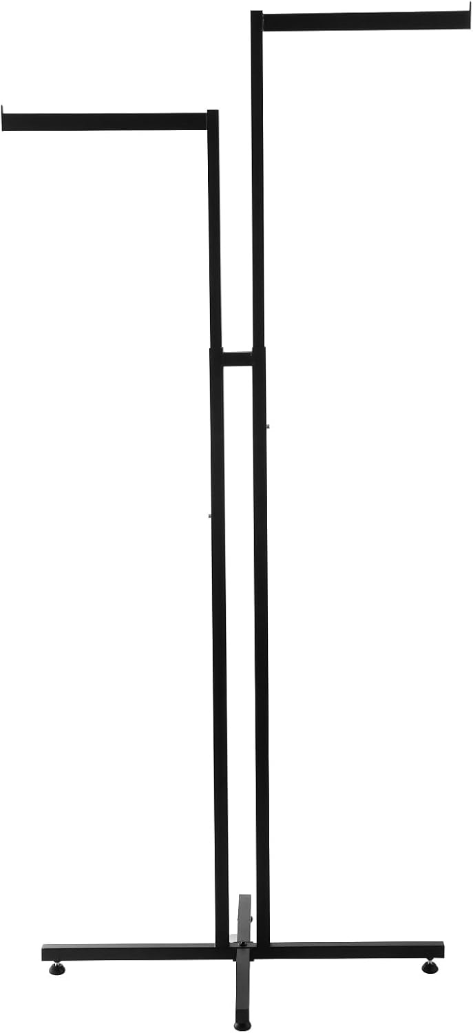 Polmart 2 Way Adjustable Clothing Rack with Slanted Arms, Heavy Duty Retail Display Rack for Clothing Stores - Height Adjustable 48" to 72" for Hanging Clothes, Black