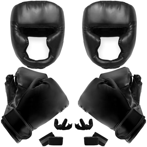 14 Pcs Boxing Set Boxing Equipment Set for Beginners Including 2 Pair of 6 oz Boxing Gloves Headgear Helmet Hand Wraps Mouth Guards Gifts for Kids Beginners Training Equipment