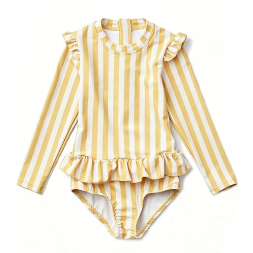 Image of Girls One Piece Swimsuits Zipper Rash Guard Long Sleeve Bathing Suit with Ruffle Hem UPF50+
