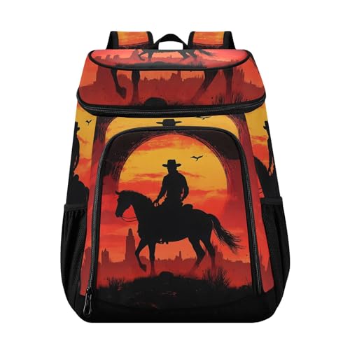 Western Cowboy Desert Sunset Cooler Backpack Cooler Insulated Leak Proof Lunch Backpack 36 Cans Waterproof Soft for Men Women Picnic Hiking Camping Beach