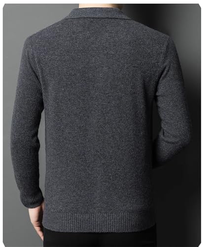 Men's Wool Knit Cardigan Sweater Lapel Long Sleeve Zipper Thick Fall Winter Business Casual Outerwear4