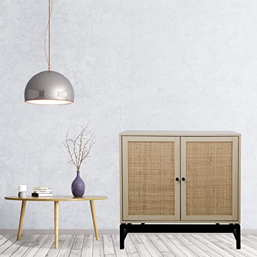 Wekity Buffet Cabinet, Rattan Cabinet With Adjustable Shelf & 2 Doors, Wooden Kitchen Storage Cabinet For Hallway Living Room Bedroom Dining Room Bar, 31.5X 15.75X 31.5 Inches (Yellow) #TOP6