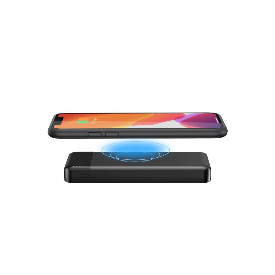WE Batterie de Secours, Power Bank, 10 000 mAh, 1 Port USB-A 18W +1 Port USB-C 20W, Charge Rapide, Charge Induction 15W sans-Fil certifié Qi, Coloris Noir