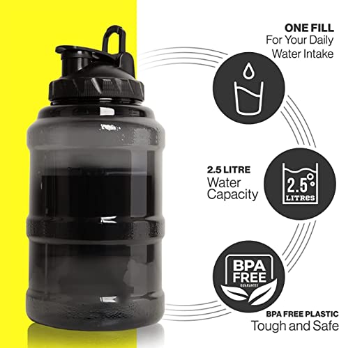Image of Plastic 2.5 Liter Motivational Sports Gym Bottle Daily Water Intake With Time Markings Bpa-Free. Leak Proof For Adults For Gym, Travel And Office A- (Black)