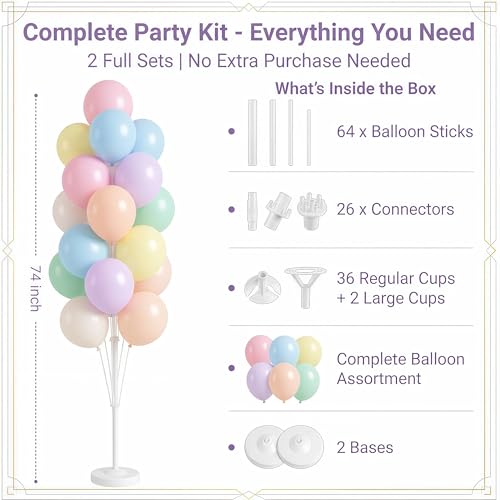 Image of Pastel Balloon Column Kit Set of 2 With Macaron Latex Balloons Stand Included - Base,Pole,Balloon Tower Backdrop Decoration for Wedding,Baby Shower,Bridal,Graduation,Birthday,Easter Party,Bachelorette