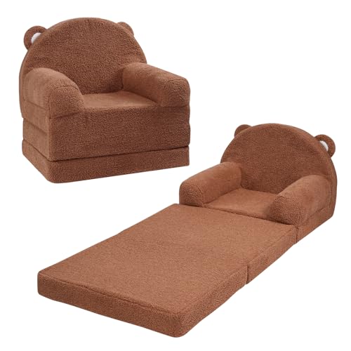 VEVOR Fauteuil pour enfants pliable, canapé pour enfants 2 en 1, en éponge 25D haute densité souple et confortable et housse en tissu velours flocon de neige, pour se reposer, salle de jeux, marron