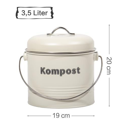 Theo&Cleo Biomülleimer Küche 3,5 L, Bio Mülleimer Geruchsdicht mit Aktivkohlefiltern, Komposteimer Metall, Biomüll Retro (Beige) – Ansicht 2