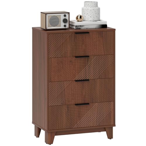 HOMCOM Commode 4 tiroirs Meuble de Rangement Vintage avec poignées en métal, Commode Chambre à Coucher, Salon - 60 x 36 x 90 cm, Effet Bois Marron