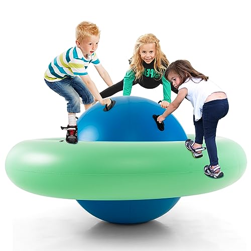 Costzon Inflatable Dome Rocker Bouncer, 88'' Kids Rock and Roll Teeter Totter Seesaw and Climbing Bridge with 6 Handles, Blow Up Giant Rocking Ball Playground Equipment Indoor Outdoor Game Toy Gifts