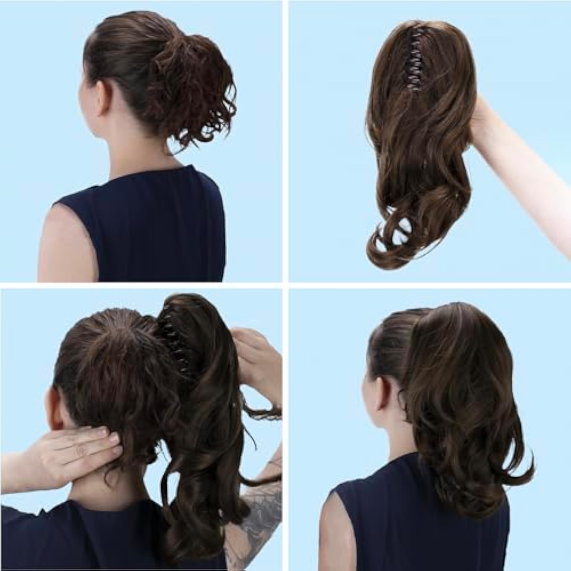 16" Curly Brown Clip-On Ponytail Extension, Heat-Resisting