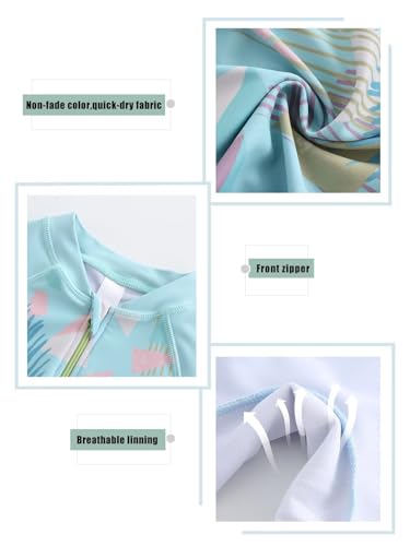 Image of Girls Rash Guard Swimsuits One Piece Bathing Suits for Girls UPF 50+ Sun Protection Short Sleeve Sunsuits Zipper