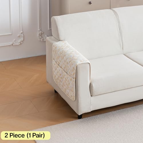Image of House of Quirk 'Mughal Series' Printed Quilted Sofa Cover for 1 /2 /3 /4 Seater - Anti-Slip, Washable Couch Protector Slipcover (2 pcs Armrest, Sunny Bloom, 80x60 cm)