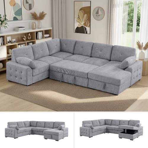 Dreamzie 117" Sectional Sleeper Sofa with Pull Out Bed,...