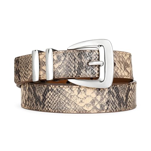 Brown Snake Texture Belt with Silver Buckle Women’s Brown Belt for Jeans, Dresses, Night Out