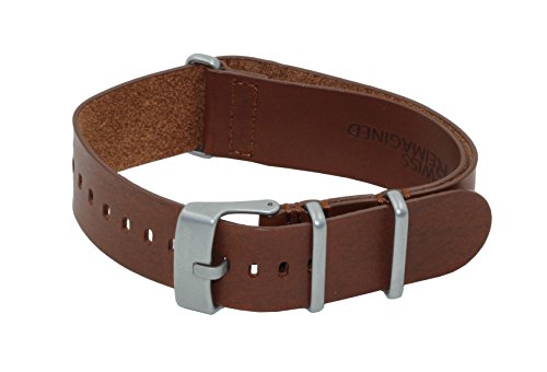Preisvergleich Produktbild Uhrenarmband aus echtem italienischen Kalbsleder, Nato, mit Sand gestrahlt Edelstahl, mit Schnalle, braun, SR-NATO-18-COG-SBJ657