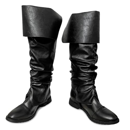 LGFKJNNJ Medieval Pirate Boots Cover for Men Halloween Renaissance Boots Legs Cover Gothic Cosplay Costume for Mens Womens - L Black