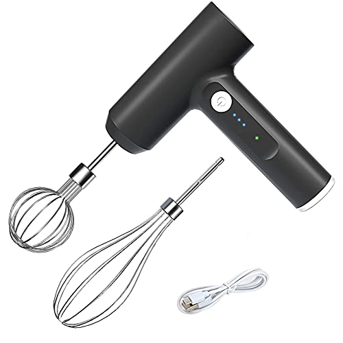 Handmixer Kabellos Elektrisch, MJIIM Handrührer USB Wiederaufladbar mit 2 Rührbesen, 3 Geschwindigkeiten…