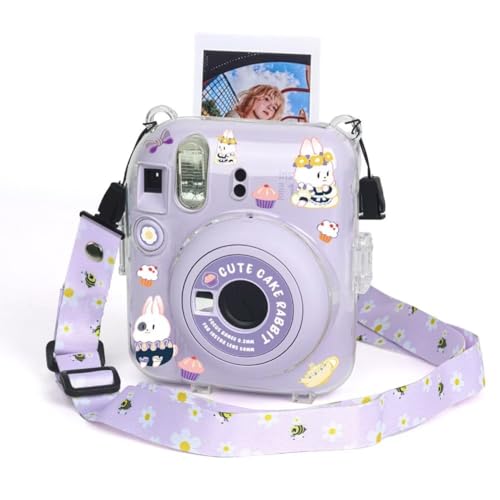 Berfea Étui de protection transparent en cristal compatible avec l'appareil photo instantané Polaroid Fujifilm Instax Mini 12 avec bandoulières,...