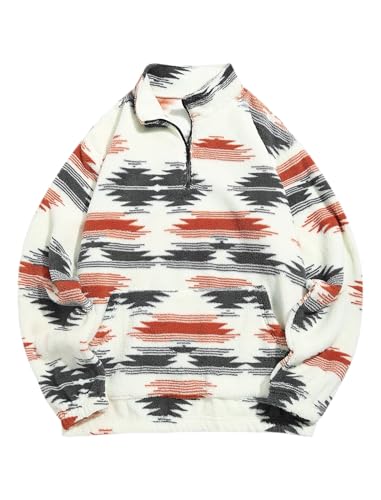 Image of ZAFUL Men 1 /4 Zipper Sweatshirt Ethnic Aztec Printed Kangaroo Pocket Fall Winter Pullovers Jacket Unisex Hoodie Tops