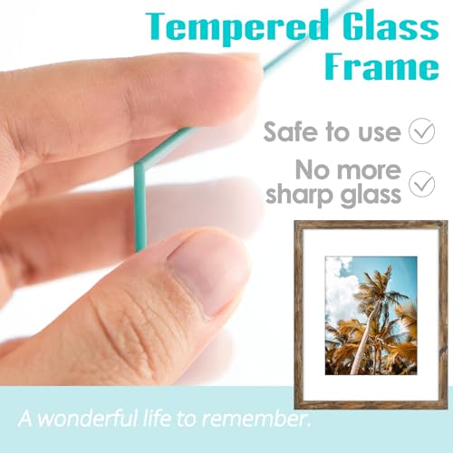 Image of Frametory, 16x20 Picture Frame With Mat for 11x14 Picture - High Definition Glass Wide Molding - Preinstalled Wall Mounting Hardware (Rustic Brown, 3 Pack)