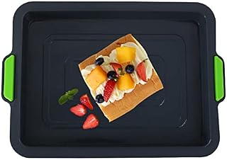 KeepingcooX® Non-Stick Traybake / Brownie Tin, 34 x 24 x 3 cm | Large Baking Sheet / Rectangular Cake Tray for Baking with Handles, Double-Colors, Reusable Silicone, Random Color