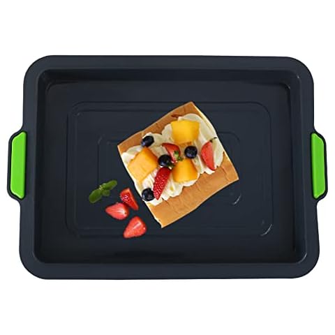 KeepingcooX® Non-Stick Traybake / Brownie Tin, 34 x 24 x 3 cm | Large Baking Sheet / Rectangular Cake Tray for Baking with Handles, Double-Colors, Reusable Silicone, Random Color Cover