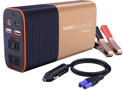 LST 12V 500W カーインバーター コンバーター 正弦波 車載充電器 DC12VをAC100Vに交換 USB給電2口 AC100Vコンセント電源2口 TYPE-C1口 車内充電 シガーソケット 停電、車中泊、災害等に対策