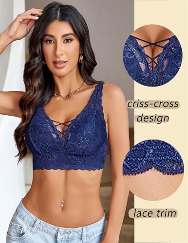 Image of Avidlove Lace Bralette for Women Sexy Unpadded and Unlined Wireless Bra V Neck Criss Cross Everyday Lingerie Bralettes